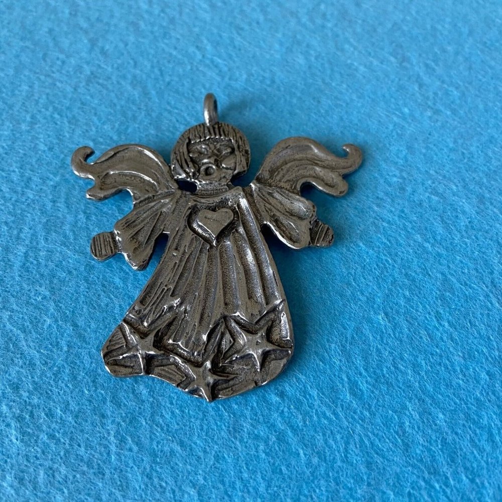 Vintage Marcie Singing Angel Pewter Pendant Signed 2.25'' Star Made In USA